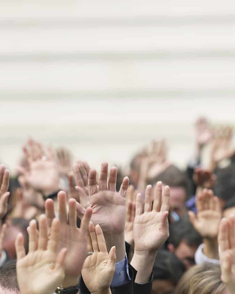 Crowd of People Raising Their Hands